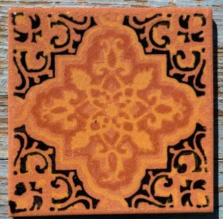 10 Talavera Mexican Pottery 4 " Tile Classic Morocco Terra Cotta Black Gold