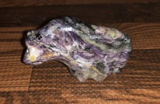 Extremely Rare Zuni Carved Charoite Blind Horse Fetish Signed By Claudia Peina 2