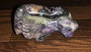 Extremely Rare Zuni Carved Charoite Blind Horse Fetish Signed By Claudia Peina 3
