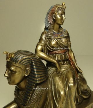 Egyptian Queen Cleopatra Sitting On Sphinx Statue / Sculpture Bronze Finish