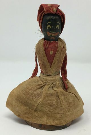 Vintage Black Americana Folk Art Doll Dinner Bell With Wood Head