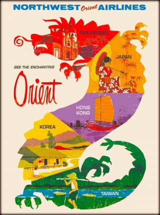 See The Enchanted Orient Taiwan Vintage Airline Travel Advertisement Poster