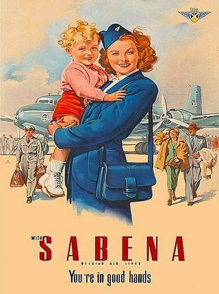Sabena Stewardess Belgium Vintage Airline Travel Advertisement Art Poster Print