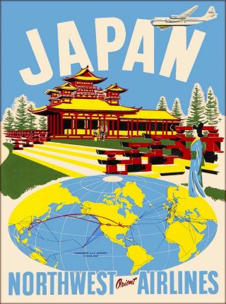 Japan Northwest Orient Airlines Vintage Japanese Travel Advertisement Poster