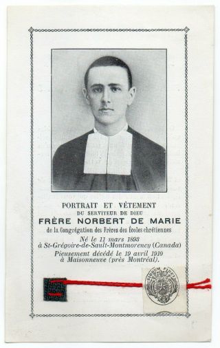 Holy Card Relic Relique Reliquia Ex Indumentis : Frère Norbert De Marie