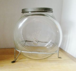 Sellers Hoosier Cabinet S Sugar Ribbed Glass Canister Jar W/ Lid,  Metal Holder