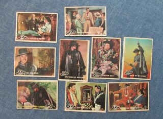 Nine Zorro 1958 Topps Trading Cards 54,  58,  60,  61,  64,  73,  79,  80,  88