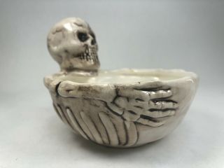 Vtg Brinns Halloween Skeleton Skull Glazed Ceramic Candy Bowl Dish