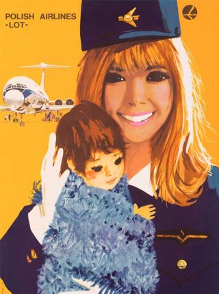 Polish Airlines Poland Stewardess Vintage Airline Travel Art Poster Print