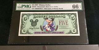 1997 $5 Disney Dollar Dis48 Aa Block Pmg 66 Epq Gem Unc Rare