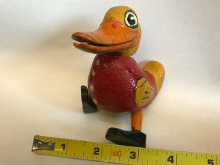 Folk Art,  Vintage Paper Mache Yellow Easter Baby Duck,  Red Vest,  Wooden Feet
