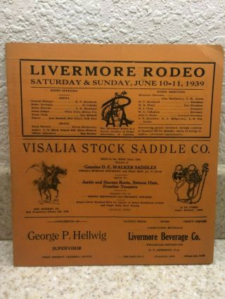 Vintage 1939 Livermore Rodeo Program