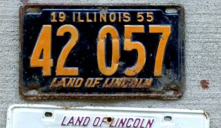 1955 Orange On Dark Blue Illinois License Plate
