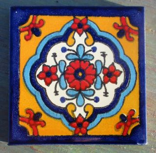 10 Talavera Mexican Pottery 3 " Tile Traditional Classic Red Blue Gold Turquoise
