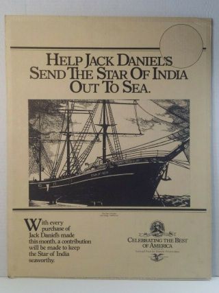 Jack Daniels 1980s Cardboard Advertising Poster 19 " X24 " San Diego,  Star Of India