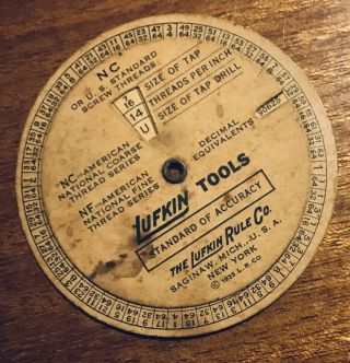 Vintage 1935 Lufkin Tools Screw Thread Circular Calculator Slide Rule