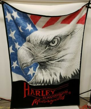 Harley Davidson Blanket Eagle Stars Stripes Flag Motorcycles Biederlack 60 X 80 "