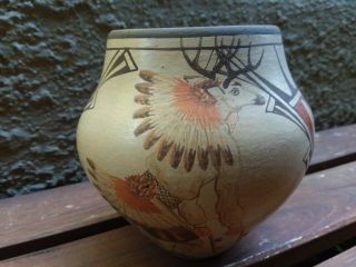 Rare 1985 Deer Dancers Zia Pueblo Indian Pottery Jar Signed Elizabeth Medinia