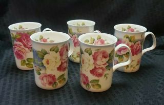 5 Roy Kirkham Fine Bone China Tea Cup Mugs Dawn Roses England 1995