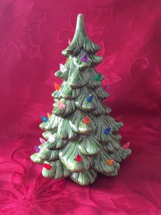 Vintage 10 " Ceramic Christmas Tree With Lights - Top Only No Base