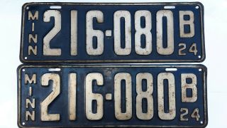 Antique 1924 Matching Pair Minnesota License Plates.