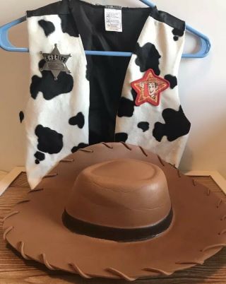 Woody From Toy Story (disney Pixar) Key Costume Vest & Hat - Boys Size 7/8