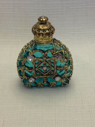 Vintage Ornate Small Green Glass Perfume Bottle