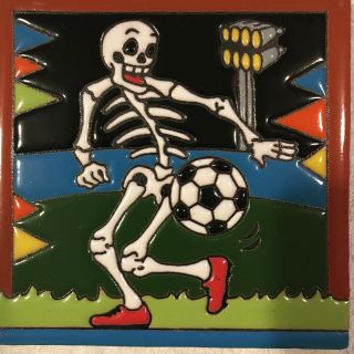 Talavera 6 " X 6 " Ceramic Tile Soccer World Cup Day Of The Dead Mexico Art