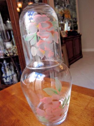 Water Carafe & Glass Set,  Hand Crafted & Painted Pink Flowers Made In Turkey