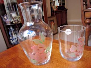 Water Carafe & Glass Set,  hand crafted & painted pink flowers made in Turkey 2