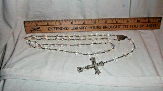 Vintage Sterling Rosary Necklace With 59 Clear Faceted Glass Beads 22 " Long