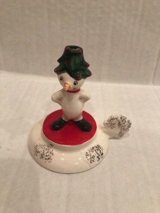 1959 Holt Howard Snowman Candle Holder Holly Hat,  Snowflake Handle,  Hard To Find
