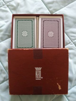 Vintage Kem Plastic Playing Cards 2 Decks " Club Casino " Pattern & Box