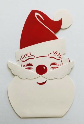 Vintage Henri Fayette Christmas Card Die Cut Santa Claus Red Hat White Beard Vtg