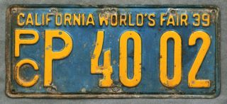 California.  1939.  License Plate.  World 