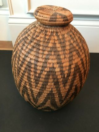 Traditional African Closed Botswana Basket,  Tighly Woven,  Museum Quality