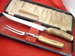 Cutlass Sheffield England Stag Fork & Knife Carving Set
