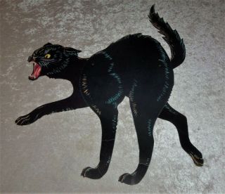 Vintage Halloween Cardboard Black Cat Die Cut Out Jointed Large