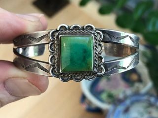 Rare Harvey Era Navajo Silver Green Turquoise Cuff Bracelet