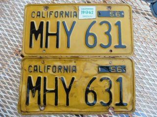 1956 California Car License Plates Pair,  Mhy631 1962 Tag