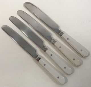 Oneida Country Color Snowshoe White Stainless Plastic Handle 4 Dinner Knives Vtg