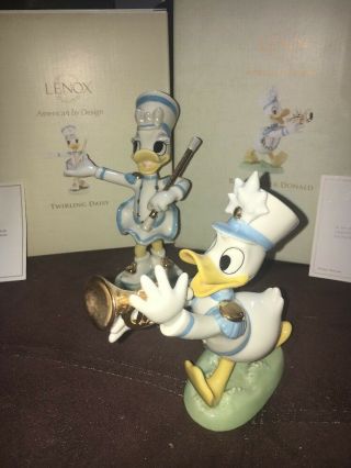 Lenox Disney Marching Band Donald & Daisy Duck Figurines Set Leader Twirling
