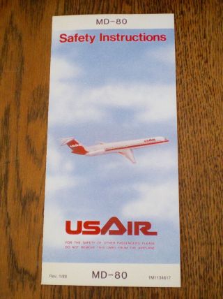 Usair Md - 80 Flight Safety Card.  January,  1988