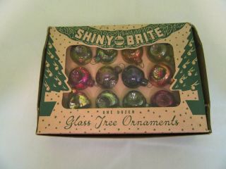 Vintage Miniature Shiny Brite Christmas Tree Ornaments Set Of 12 Double Indents