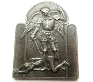Large Silver Art Medal To Archangel Saint Michael Victorious Over The Devil