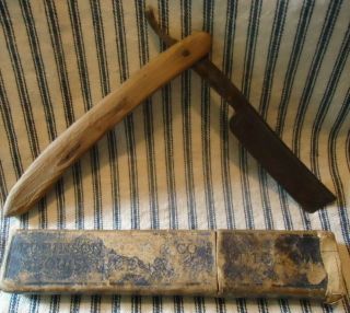 Antique Straight Razor With Wooden Handle And Box,  Louisville,  Ky.