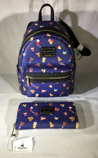 Disney Parks & Loungefly Mickey Food/ Snack Icon Backpack & Wallet