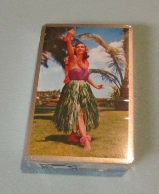 Vintage Hawaii Female Hula Dancer Playing Cards Deck Congress Silver Edge