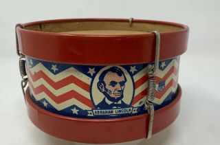 Chein Americana Patriotic Lincoln Washington Toy Drum Red White Blue Tin Litho