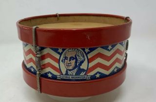 Chein Americana Patriotic Lincoln Washington Toy Drum Red White Blue Tin Litho 3